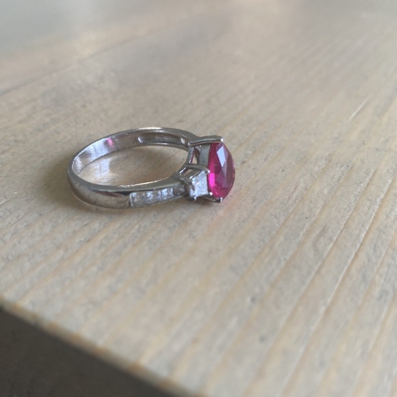 925 sterling silver pink ruby teardrop rhinestone ring - Picture 5 of 7